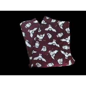 Harry Potter Pajama Set Women 2X Maroon Hogwarts Foil Owls Athleisure Hedwig